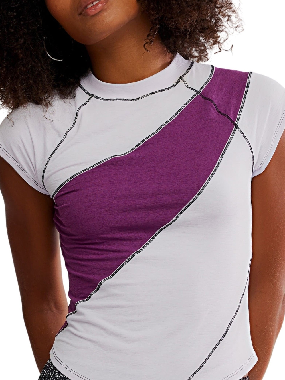 FP Movement by Free People Purple and White Colorblock Raglan Tee
